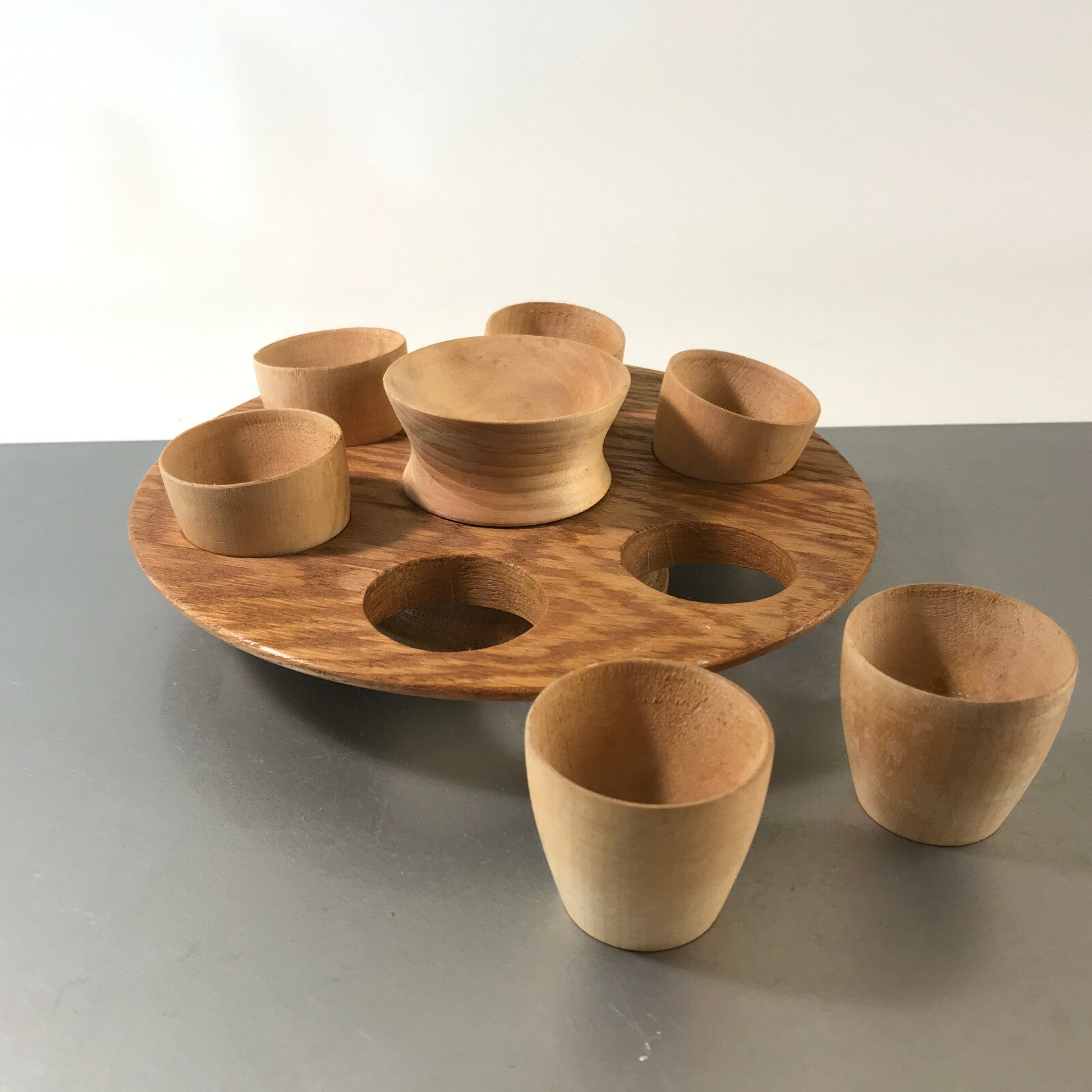 Dänner RÖHN Holz 60er 50er MID CENTURY Ständer mit Becher Schnapsbecher