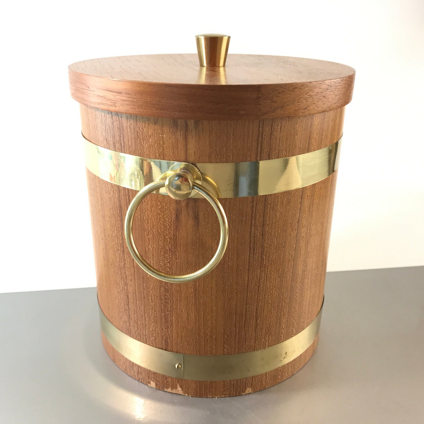 Eiseimer 50er 60er HOLZ Teak Alu MID CENTURY Funier 23 cm Eiswürfeleimer