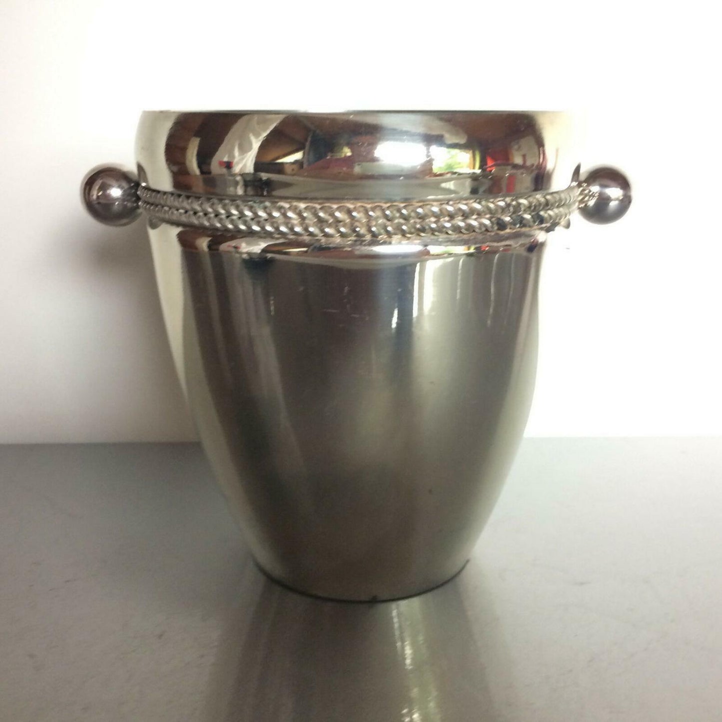 Eiswürfeleimer silber mit Einsatz Glas grün 60er 70er versilbert H 13 cm