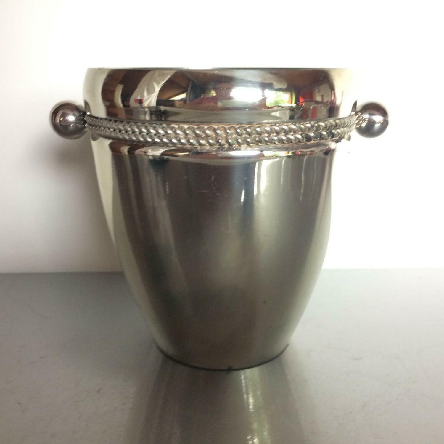 Eiswürfeleimer silber mit Einsatz Glas grün 60er 70er versilbert H 13 cm