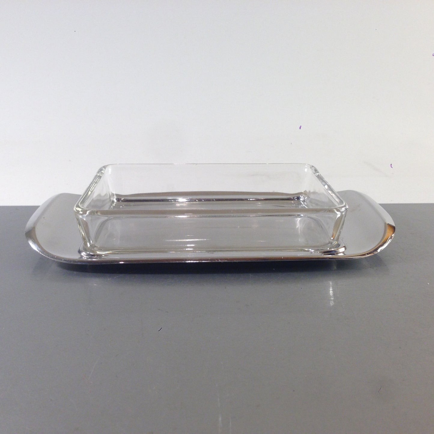 QUIST Tablett Edelstahl Glasschälchen Schale Glas Vintage 60er