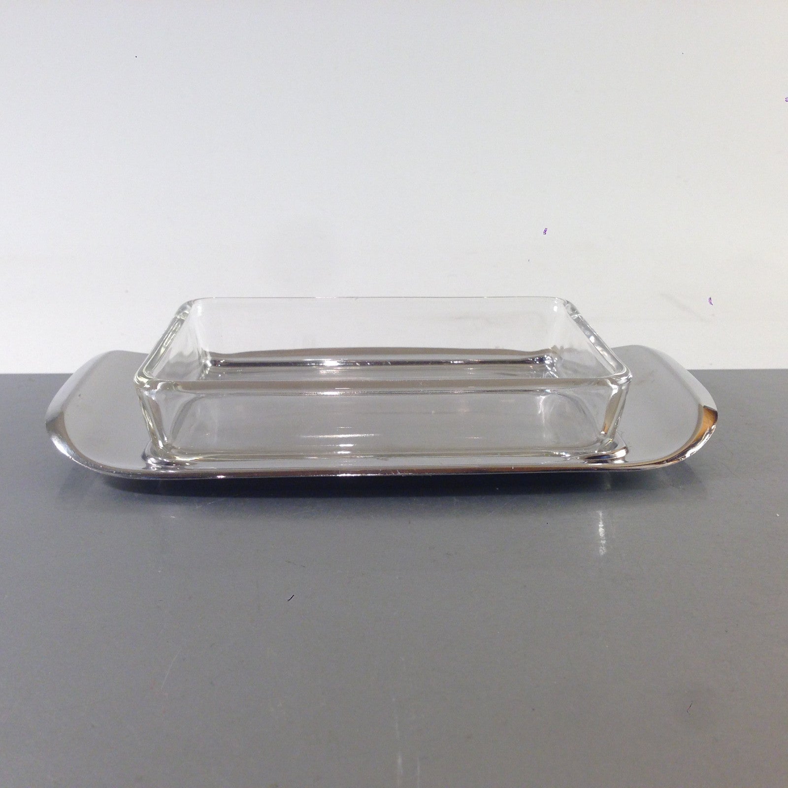 QUIST Tablett Edelstahl Glasschälchen Schale Glas Vintage 60er