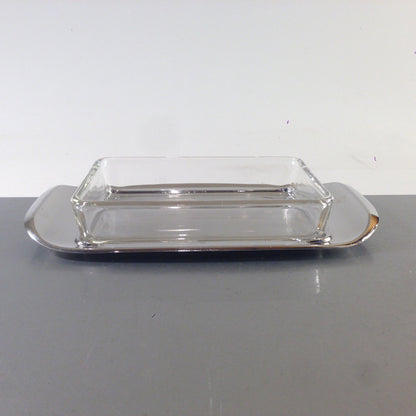 QUIST Tablett Edelstahl Glasschälchen Schale Glas Vintage 60er