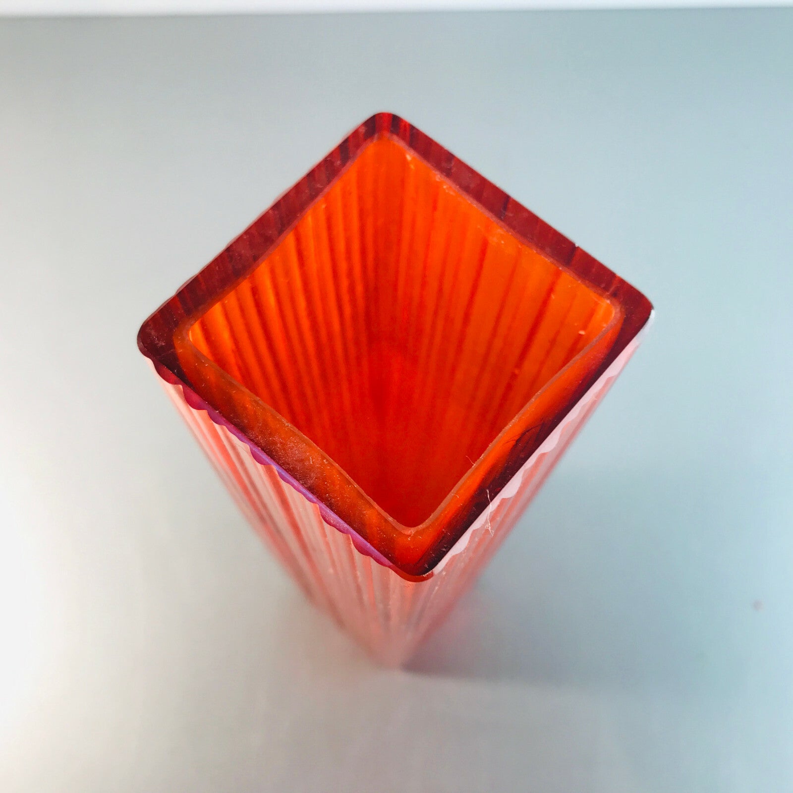 WMF Vintage Vase Überfang orange eckig 19,5 cm 50er 60er MID CENTURY