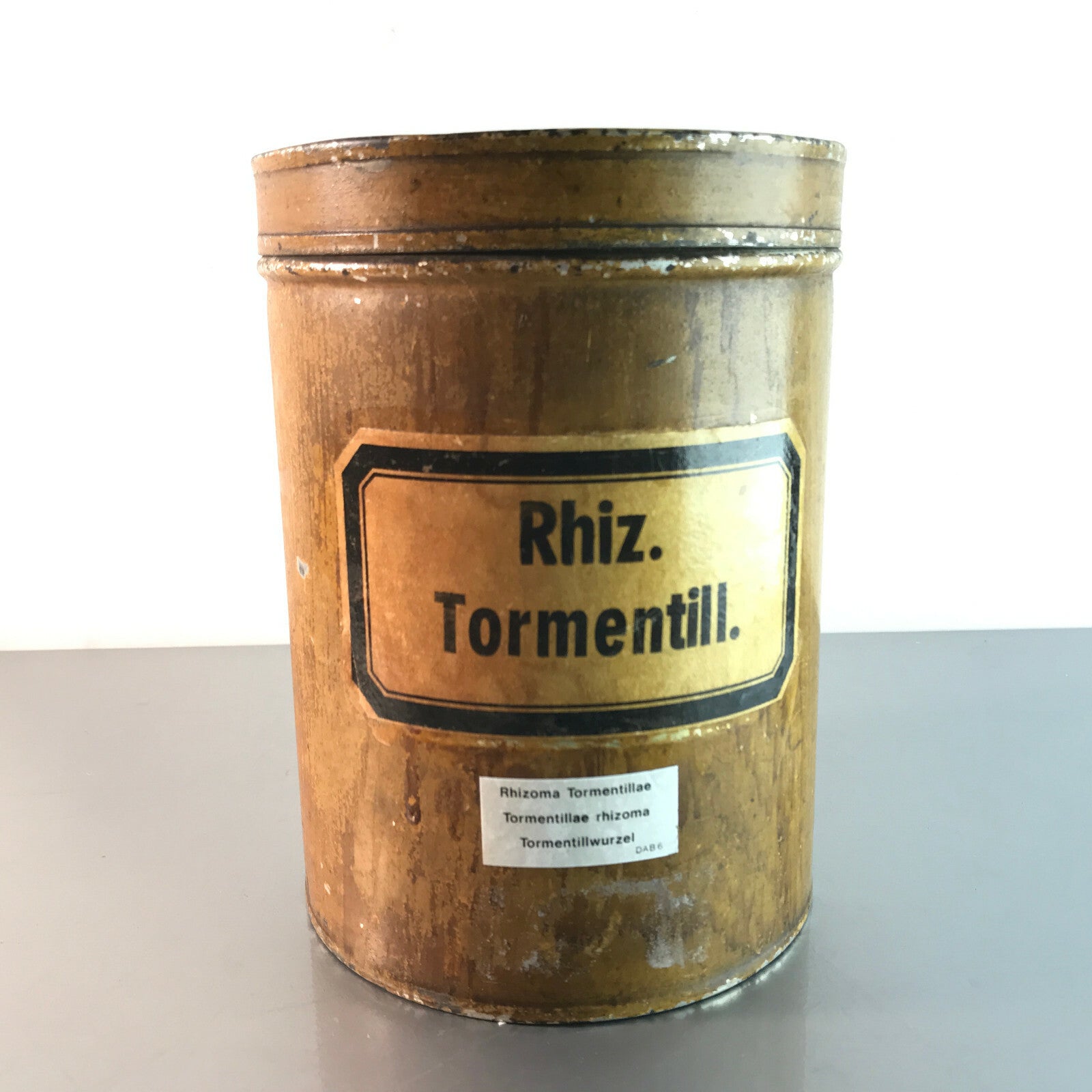 Blechdose Rhiz. Tormentill. 18 cm APOTHEKERDOSE Blech Metall Dose 