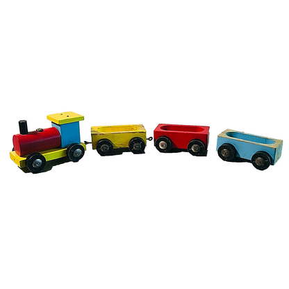 Antiker alter Holz Spielzeug Zug mit Lok und Wagons VINTAGE bunt