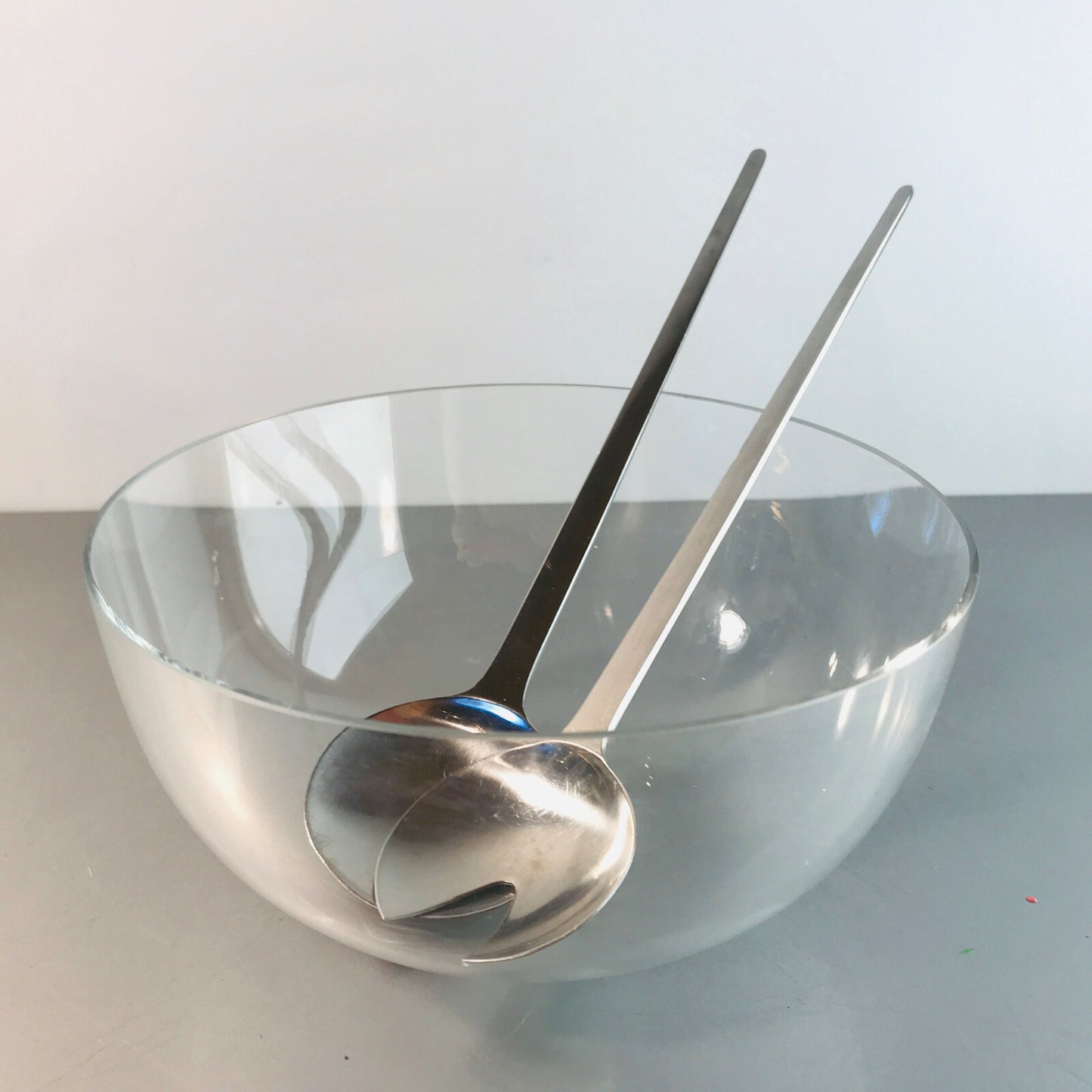 MID CENTURY Schale 60er 70er Glas 19 cm Schüssel + WMF Salatbesteck