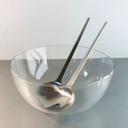 MID CENTURY Schale 60er 70er Glas 19 cm Schüssel + WMF Salatbesteck