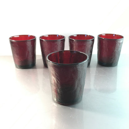 Wassergläser - 5er Set - rot Gläser Glas Vintage 8,3 cm mit Struktur außen