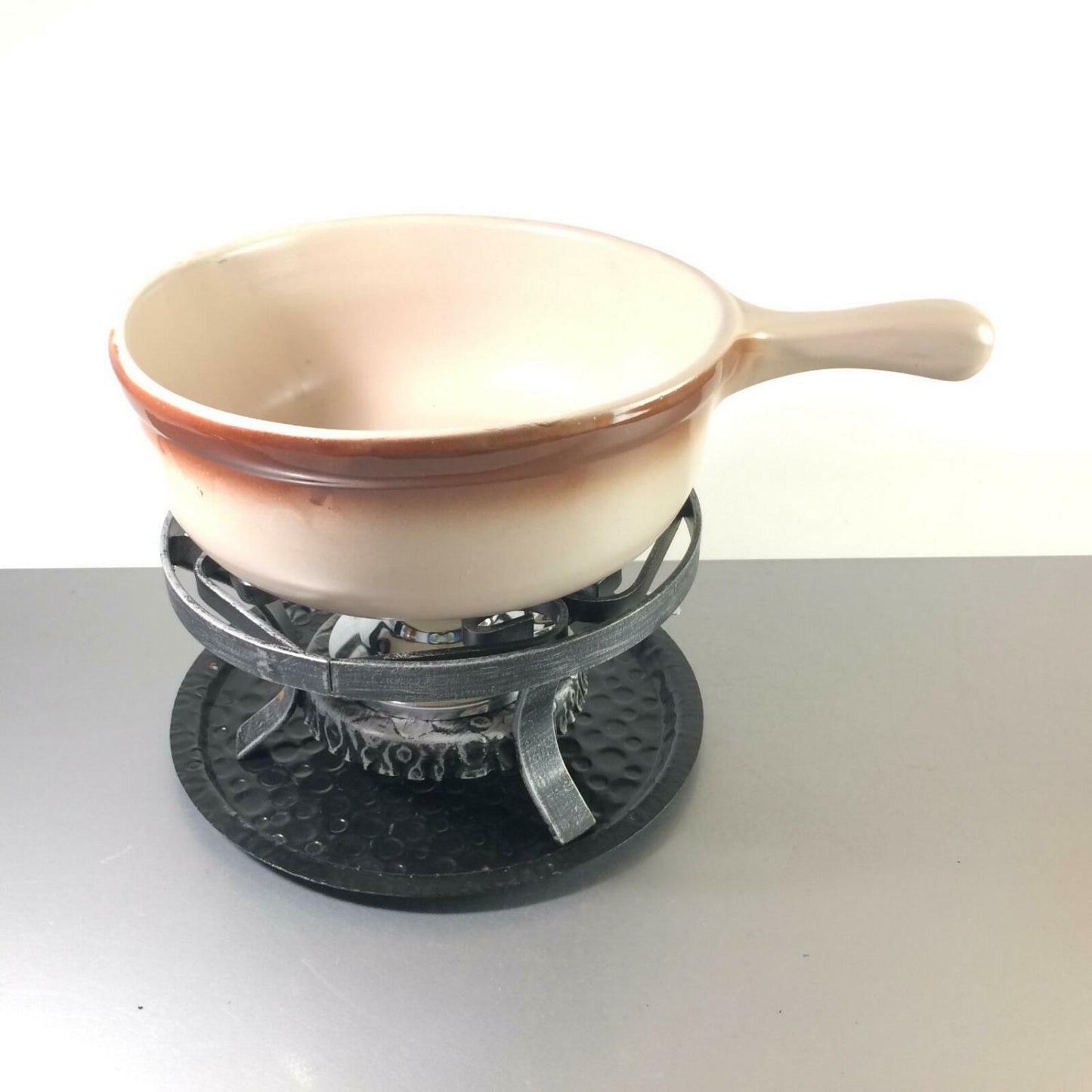 Käsefondue Topf Keramik mit Stövchen Eisen Metall Vintage FONDUE