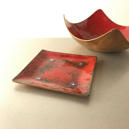 MID CENTURY Emaille Schalen 50er Vintage rot D 13,7 / 16 cm