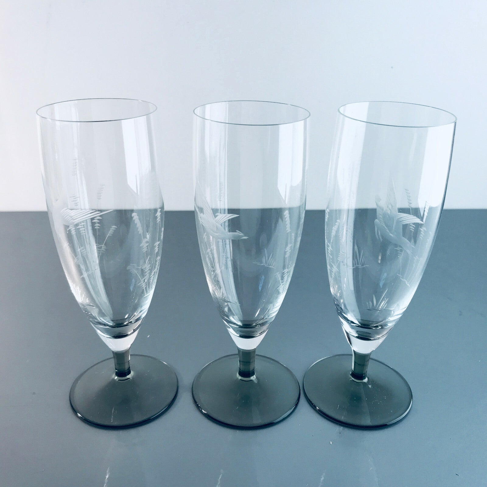 Vintage RAUCHGLAS 15,7 cm Sektgläser 3 er Gläser Trinkgläser Glas Schliff