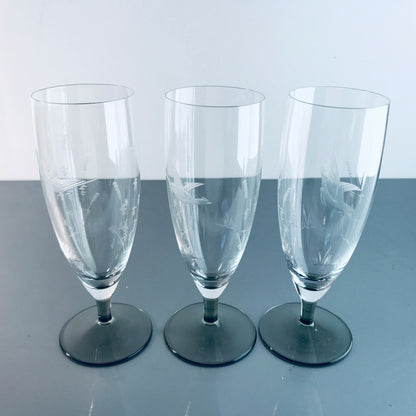 Vintage RAUCHGLAS 15,7 cm Sektgläser 3 er Gläser Trinkgläser Glas Schliff