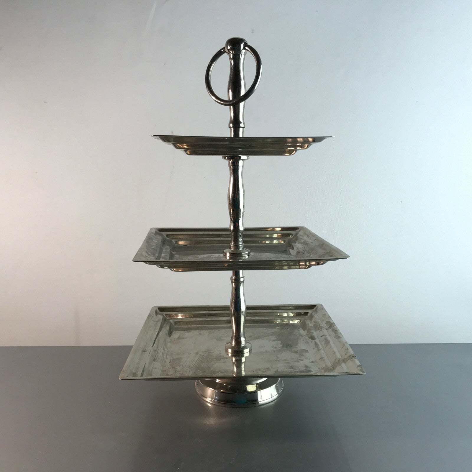 Versilberte VINTAGE 60er Etagere Schale Teller 32 cm Eckig Halter