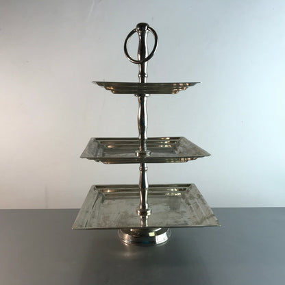 Versilberte VINTAGE 60er Etagere Schale Teller 32 cm Eckig Halter