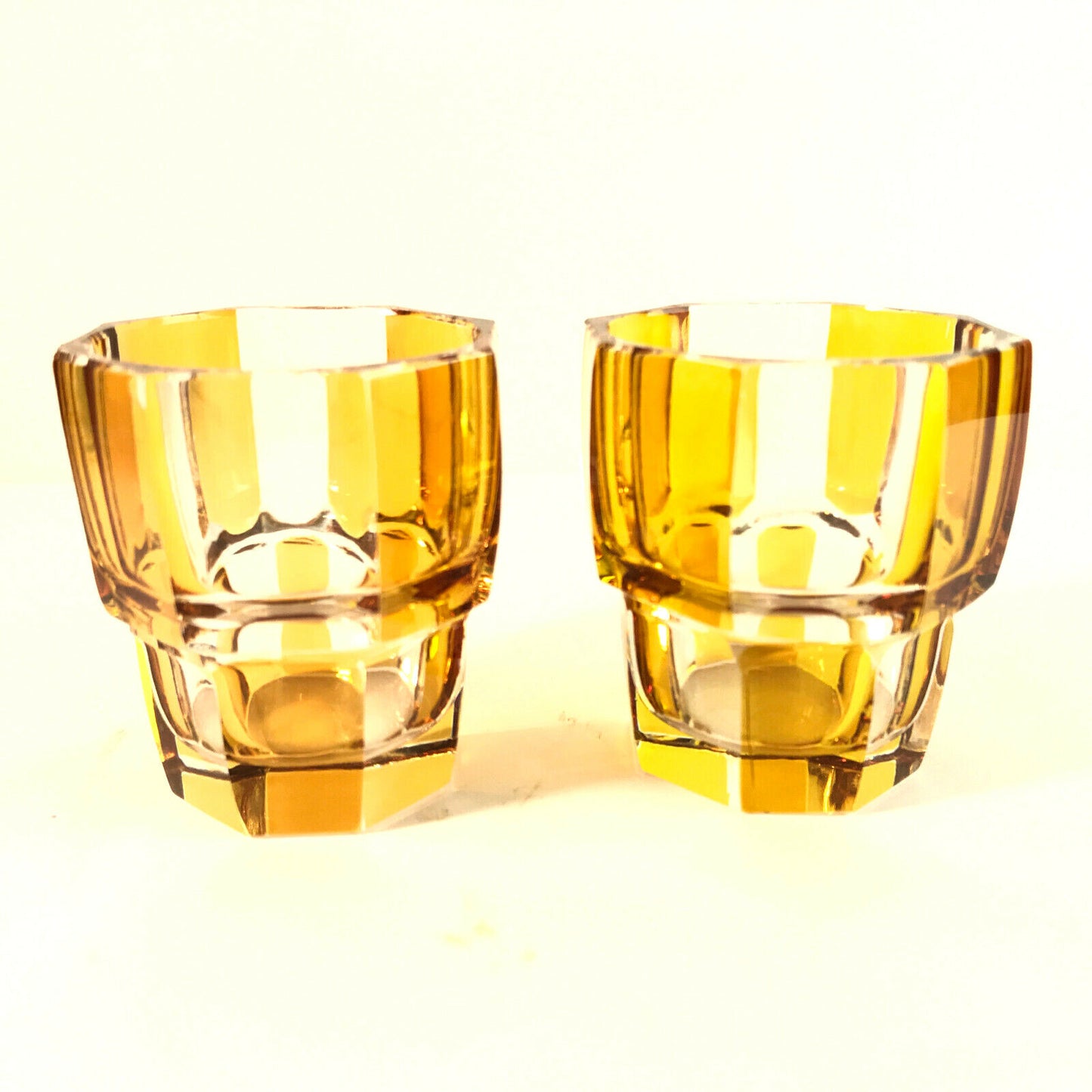 Schnapsgläser 5,6 cm 2er Set 50er 60er Likörgläser Bernstein Facetten