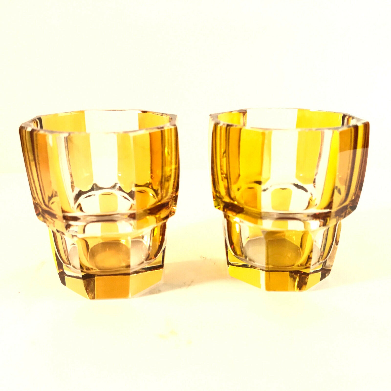 Schnapsgläser 5,6 cm 2er Set 50er 60er Likörgläser Bernstein Facetten