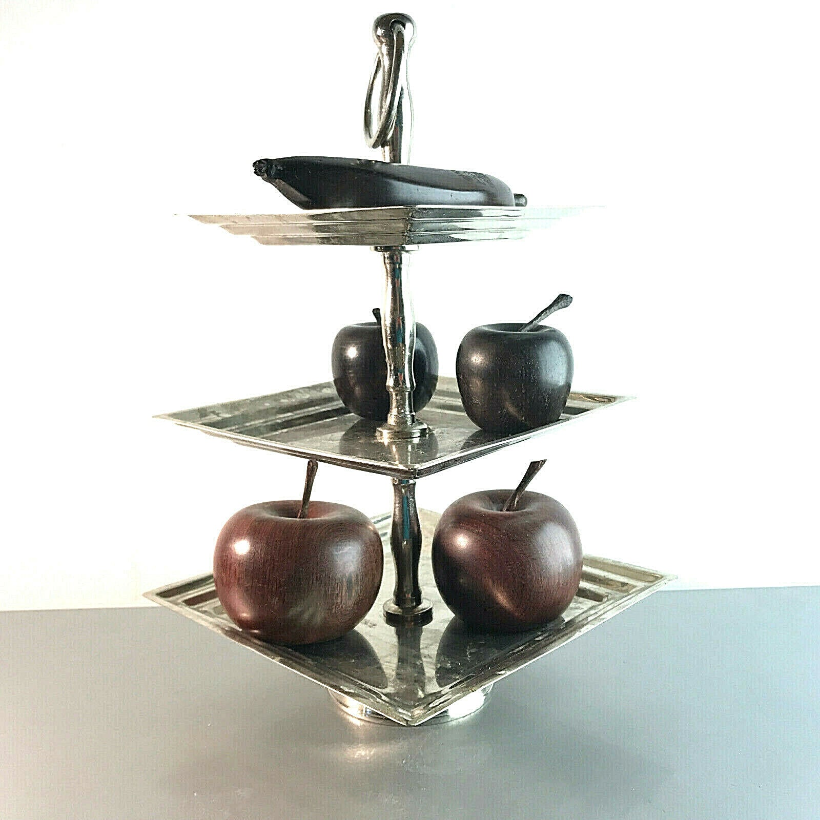 Versilberte VINTAGE 60er Etagere Schale Teller 32 cm Eckig Halter