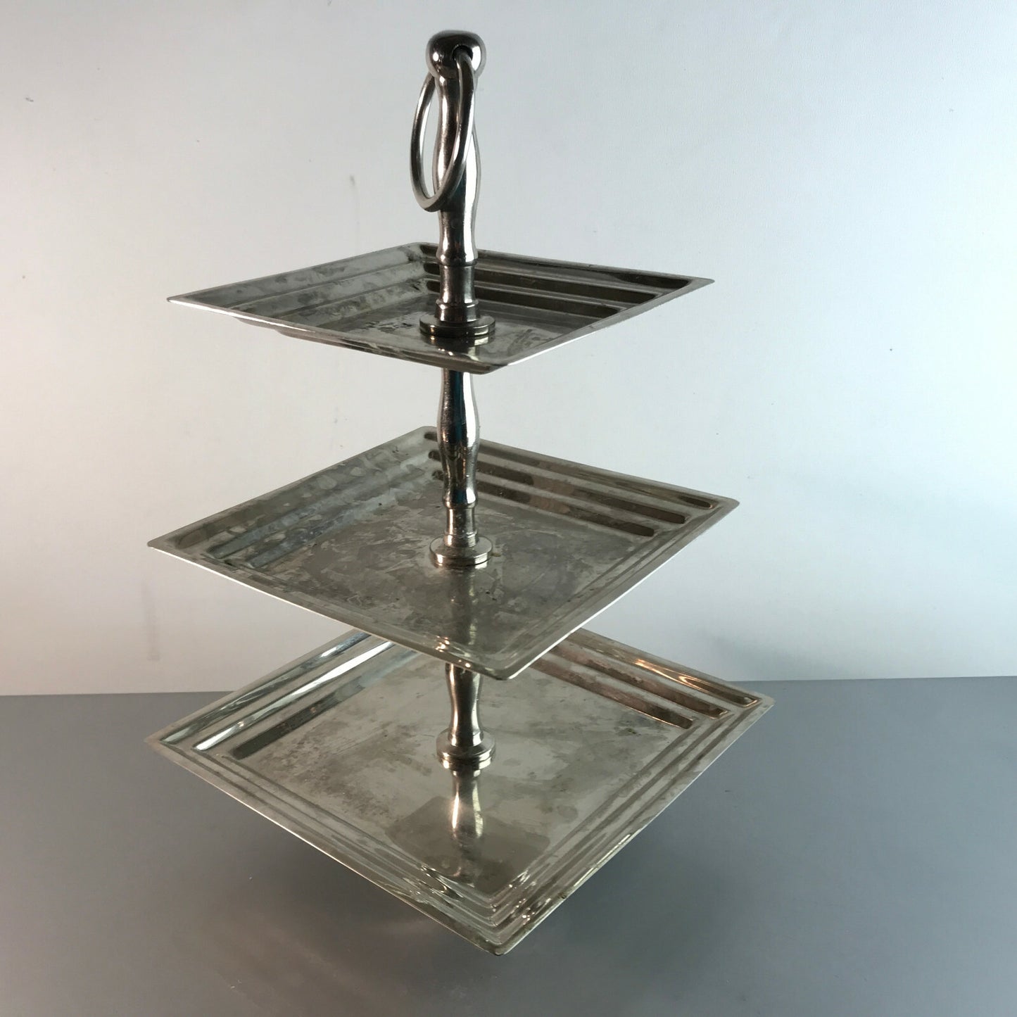 Versilberte VINTAGE 60er Etagere Schale Teller 32 cm Eckig Halter