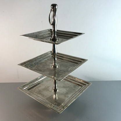 Versilberte VINTAGE 60er Etagere Schale Teller 32 cm Eckig Halter