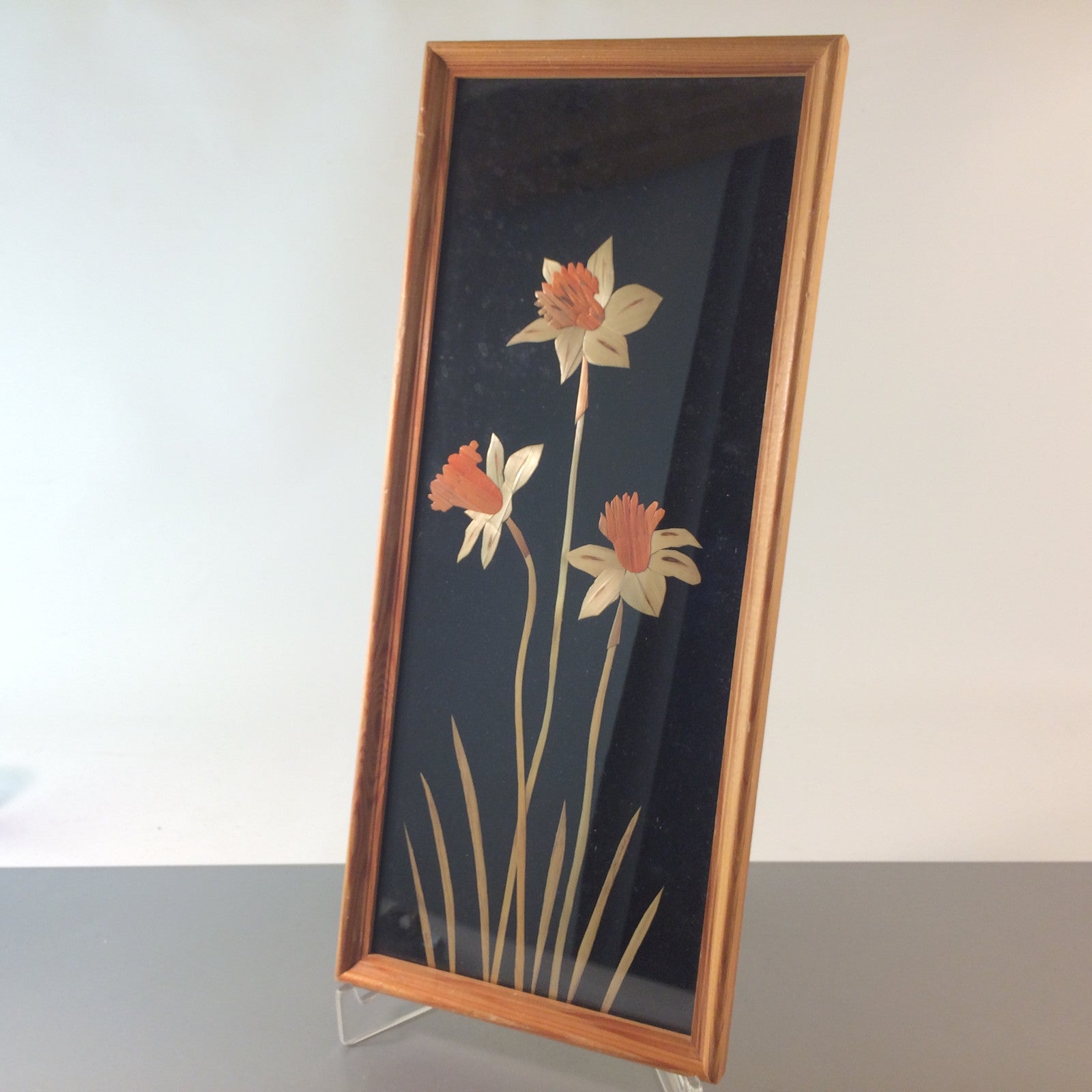 MID CENTURY Bild 50er 60er Intarsien Stroh H 42 cm Strohbild