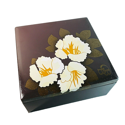 Blechdose Dose aus Metall Blech 7 x 16 x 16 cm braun Blüten 70er Dekoration