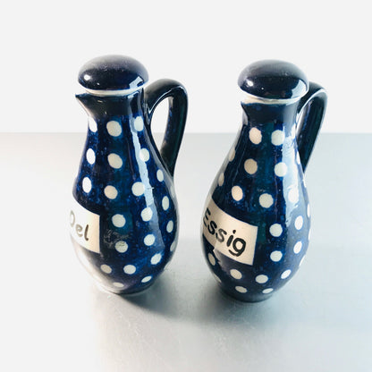 Keramik Essig- und Ölset blau Punkte H 13,5 cm Kännchen Kannen