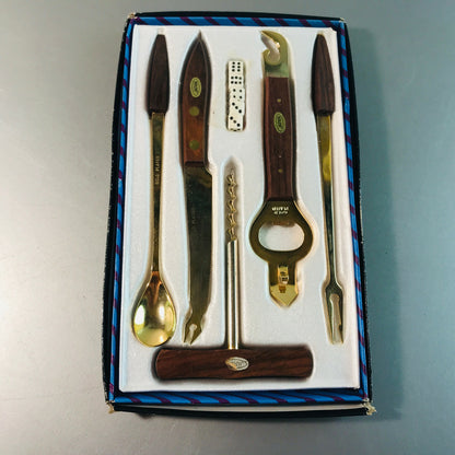 BARSET Öffner Barlöffel Messing 50er 60er HOLZ Teak Würfel MID CENTURY Japa