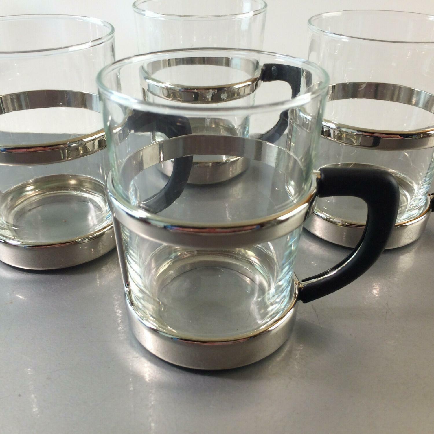 Teegläser Glas 50er 60er 4er Set Gläser Tasse Vintage schwarz