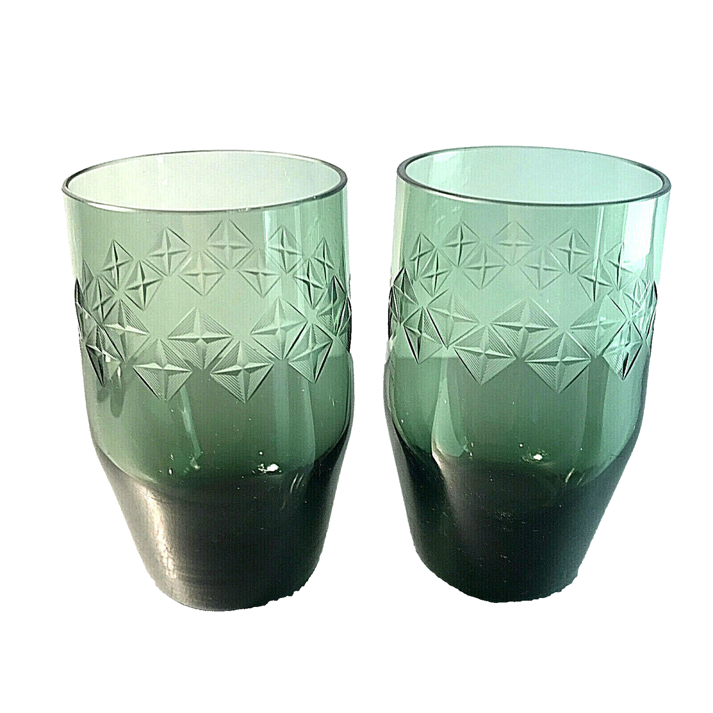 MID CENTURY Rauchglas 10 cm Wassergläser 2er Set Schliff beschliffen