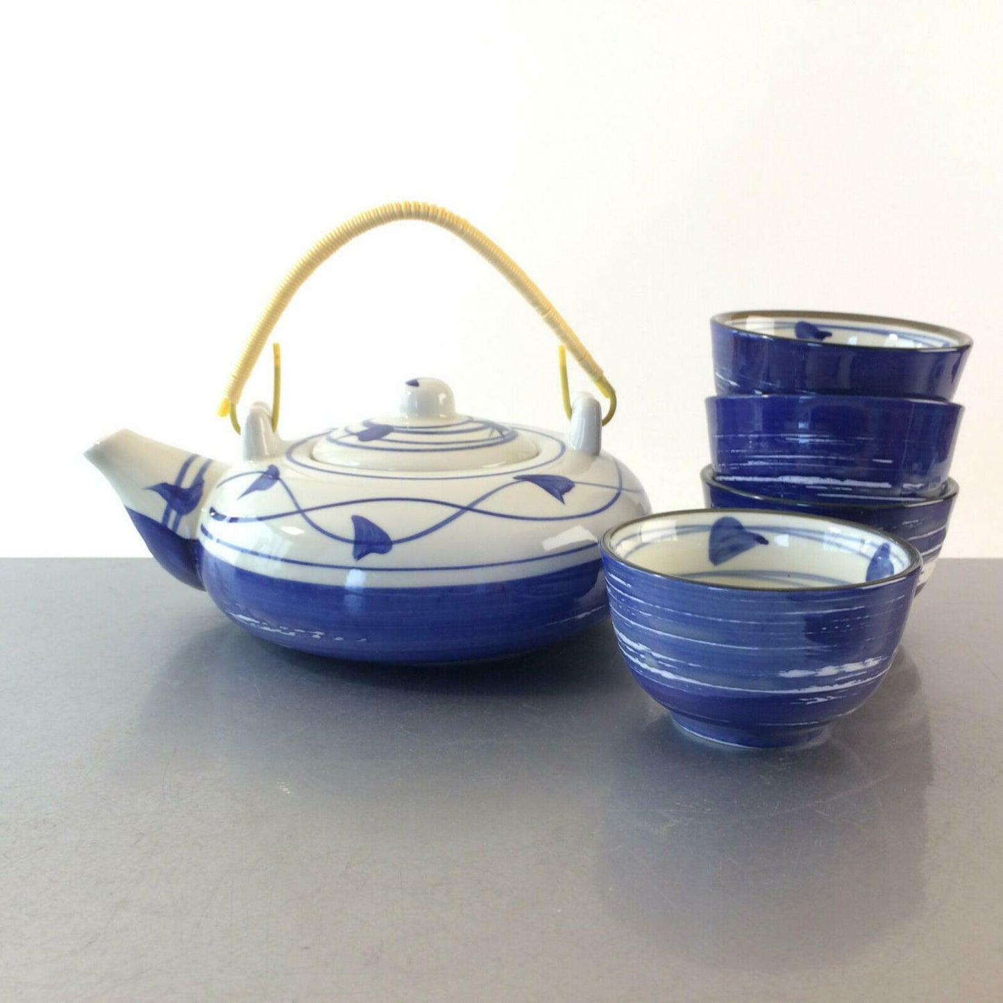 Vintage Teeservice Asia Teekanne Teetassen Kanne Teeschalen blau