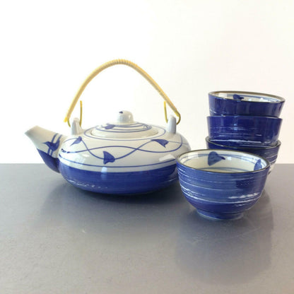 Vintage Teeservice Asia Teekanne Teetassen Kanne Teeschalen blau