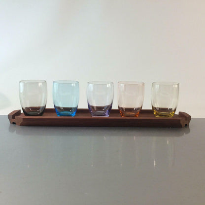 Gläser GLAS 5 er Set mit Tablett HOLZ Teak 50er 60er 7,5 cm bunt