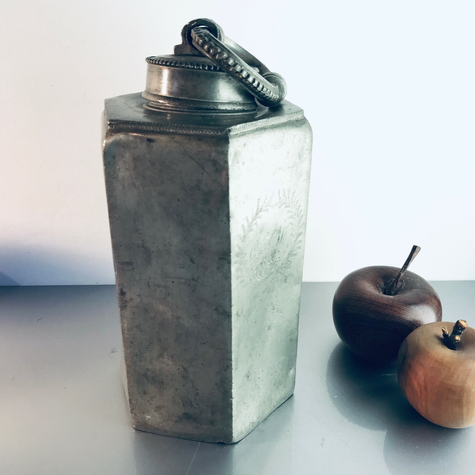 Schraubkanne Zinn Dose 24 cm Schraubverschluss achteckig 1842