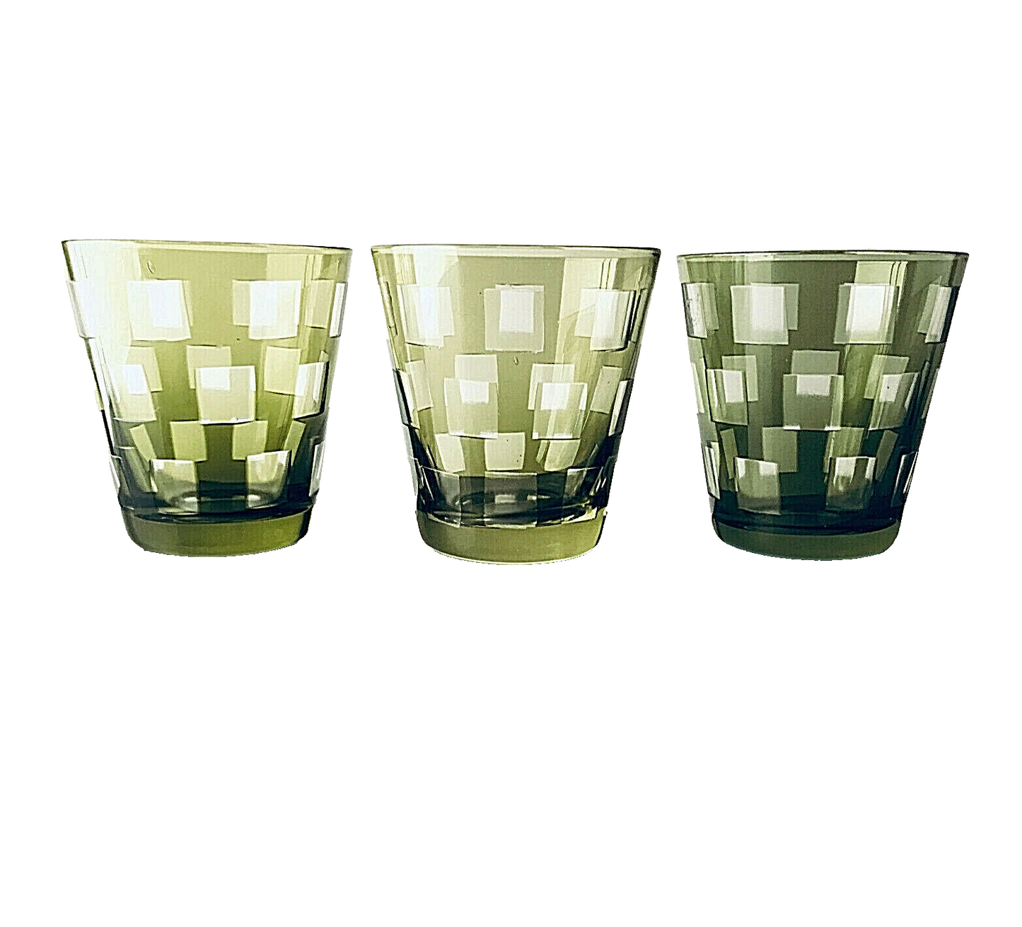 Wassergläser 3er Set Dekor 9 cm Gläser beschliffen grün Überfang Whisky