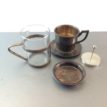 LUITPOLDBAD Tassenfilter Teller Filter versilbert Set Tasse Gebr. HEPP