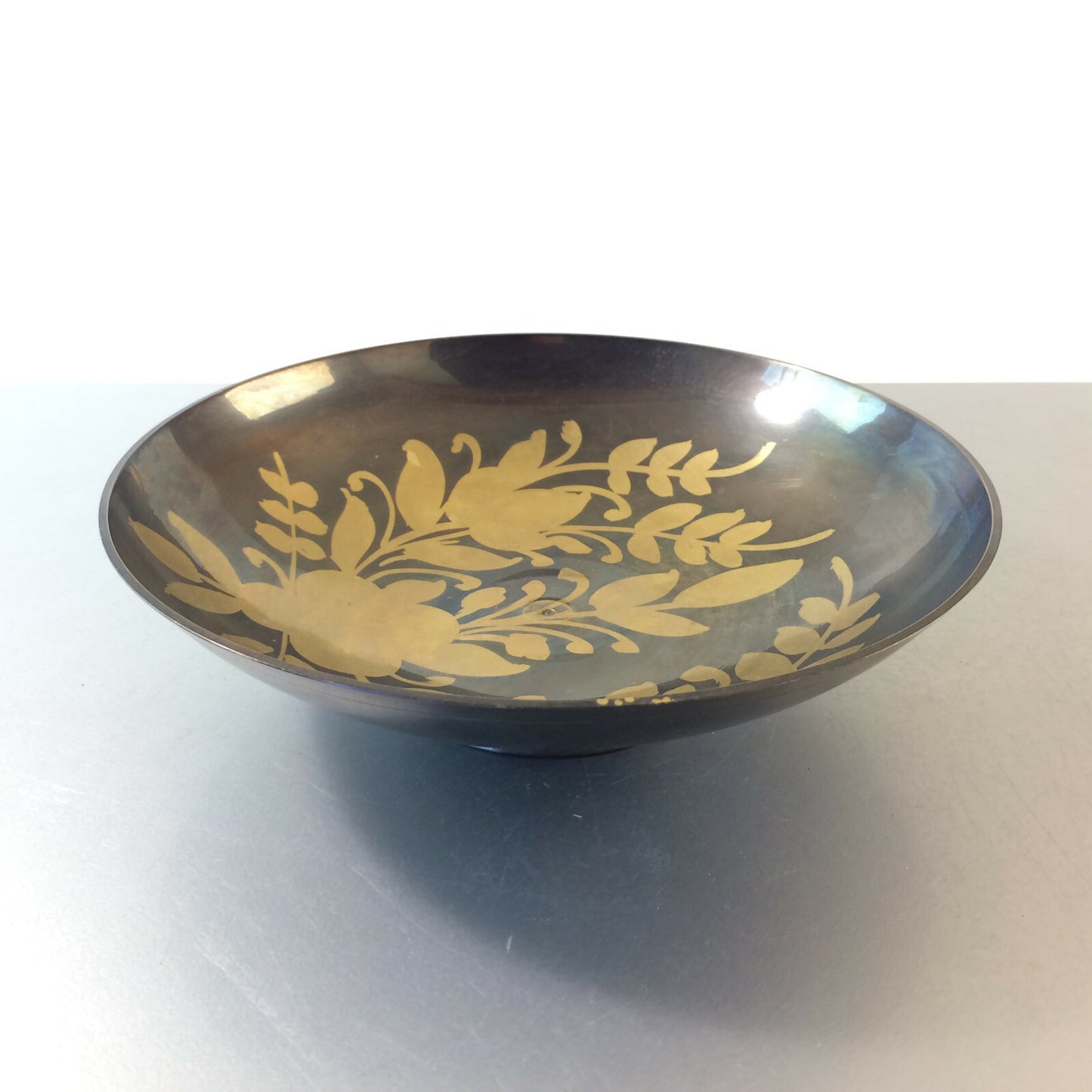 MID CENTURY Messing 50er 60er Schälchen Schale D 19 cm Blumen Metall