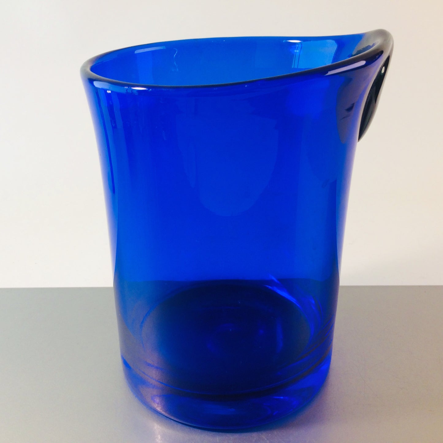 Glas Eiswürfeleimer Eiseimer blau 50er 60er 18 cm Vintage Flaschenkühler