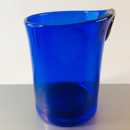 Glas Eiswürfeleimer Eiseimer blau 50er 60er 18 cm Vintage Flaschenkühler