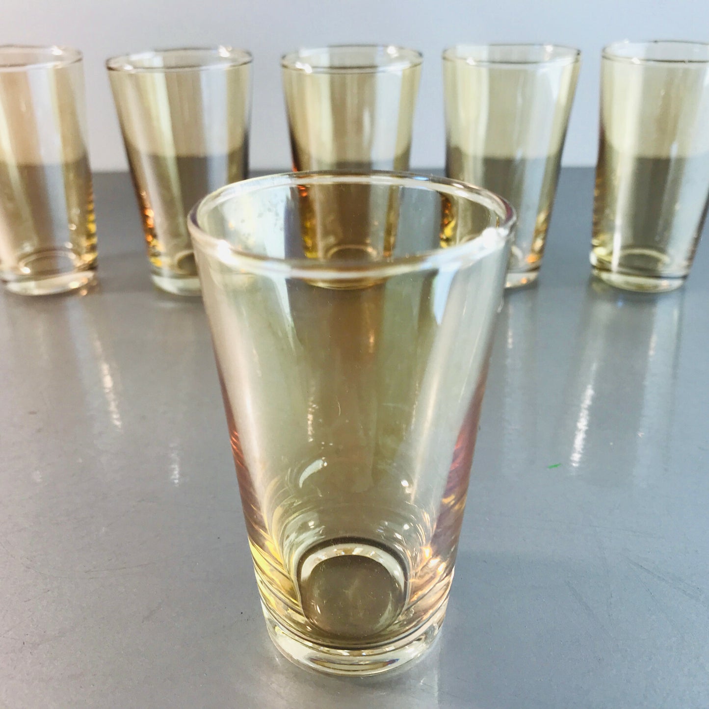 VINTAGE Schnapsgläser 7,8  cm 6 er Set 50er 60er MID CENTURY  irisierend