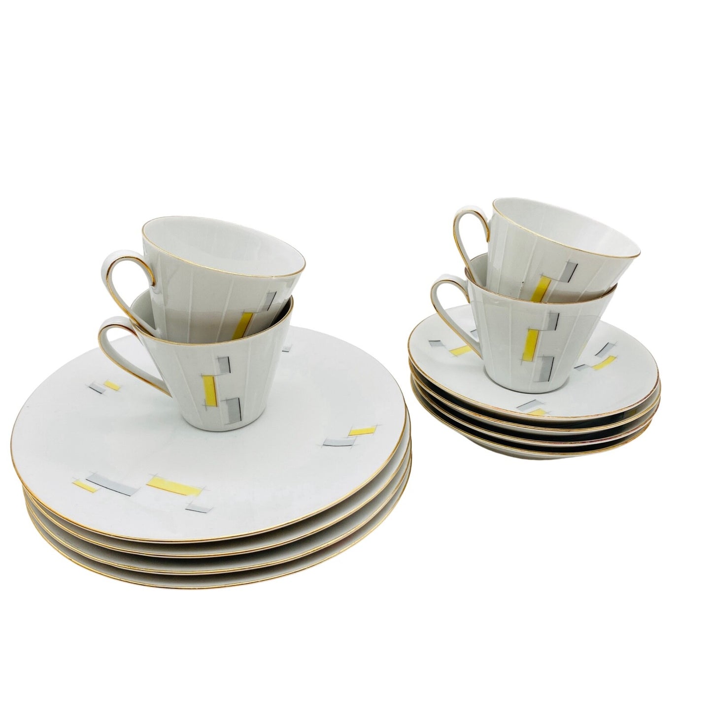 Zeh Scherzer Porzellan Schale Goldrand 50er 60er Set Teller Tassen  MID CENTURY