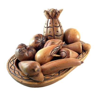 Vintage OBST Teller Schale Holz Holzschale MID CENTURY Ananas Äpfel Mais