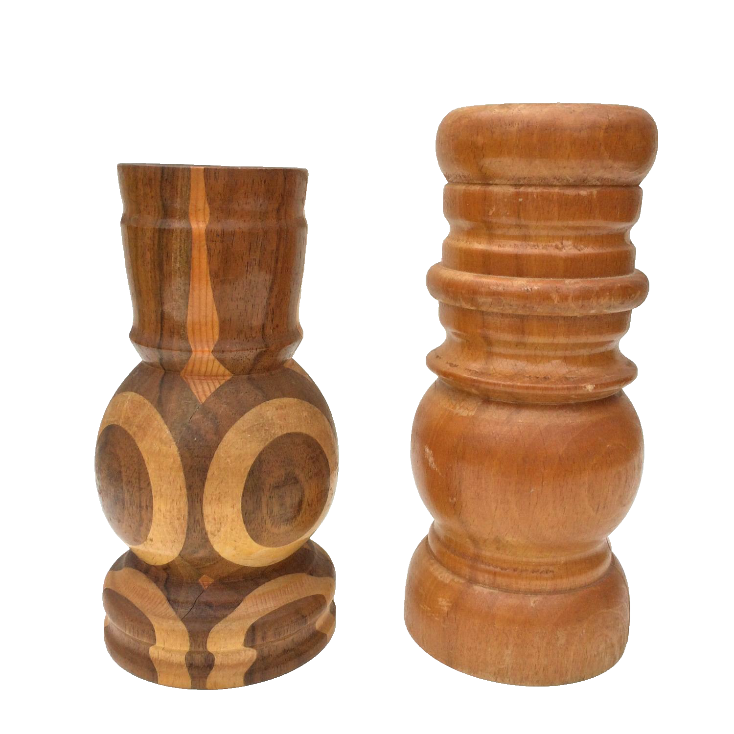 Vase HOLZ Holzvase Innenteil Messing 70er H 20 cm Intarsien 18 cm