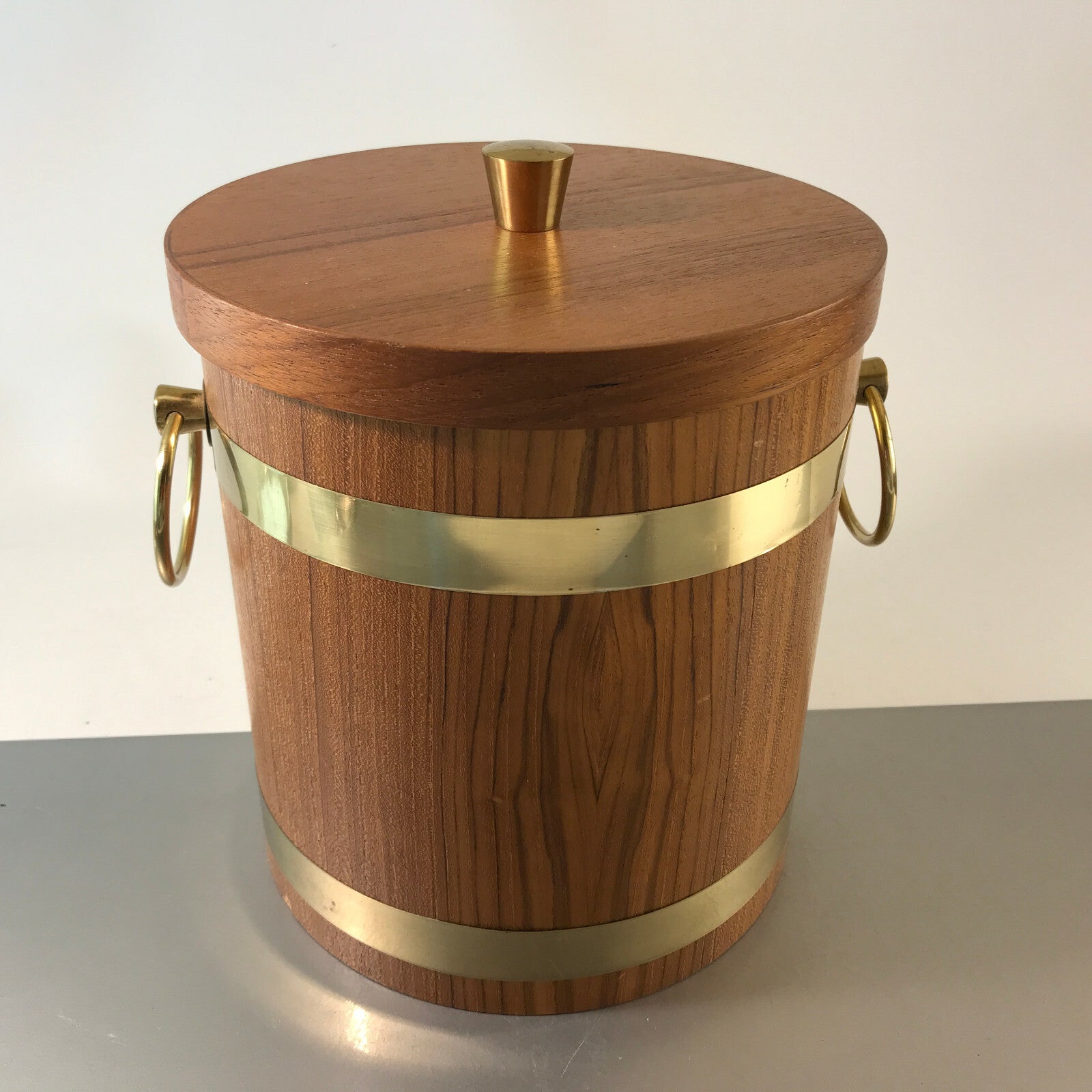 Eiseimer 50er 60er HOLZ Teak Alu MID CENTURY Funier 23 cm Eiswürfeleimer