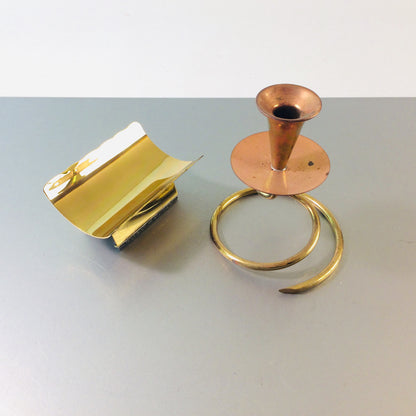 Vintage Kerzenhalter Messing Kupfer 50er 60er MID CENTURY + Ablage Stifte