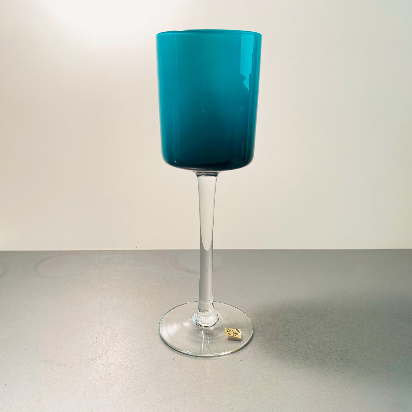 Made in ITALY Glas 21,3 cm 60er VETRO OPALINA türkis blau Überfang weiß