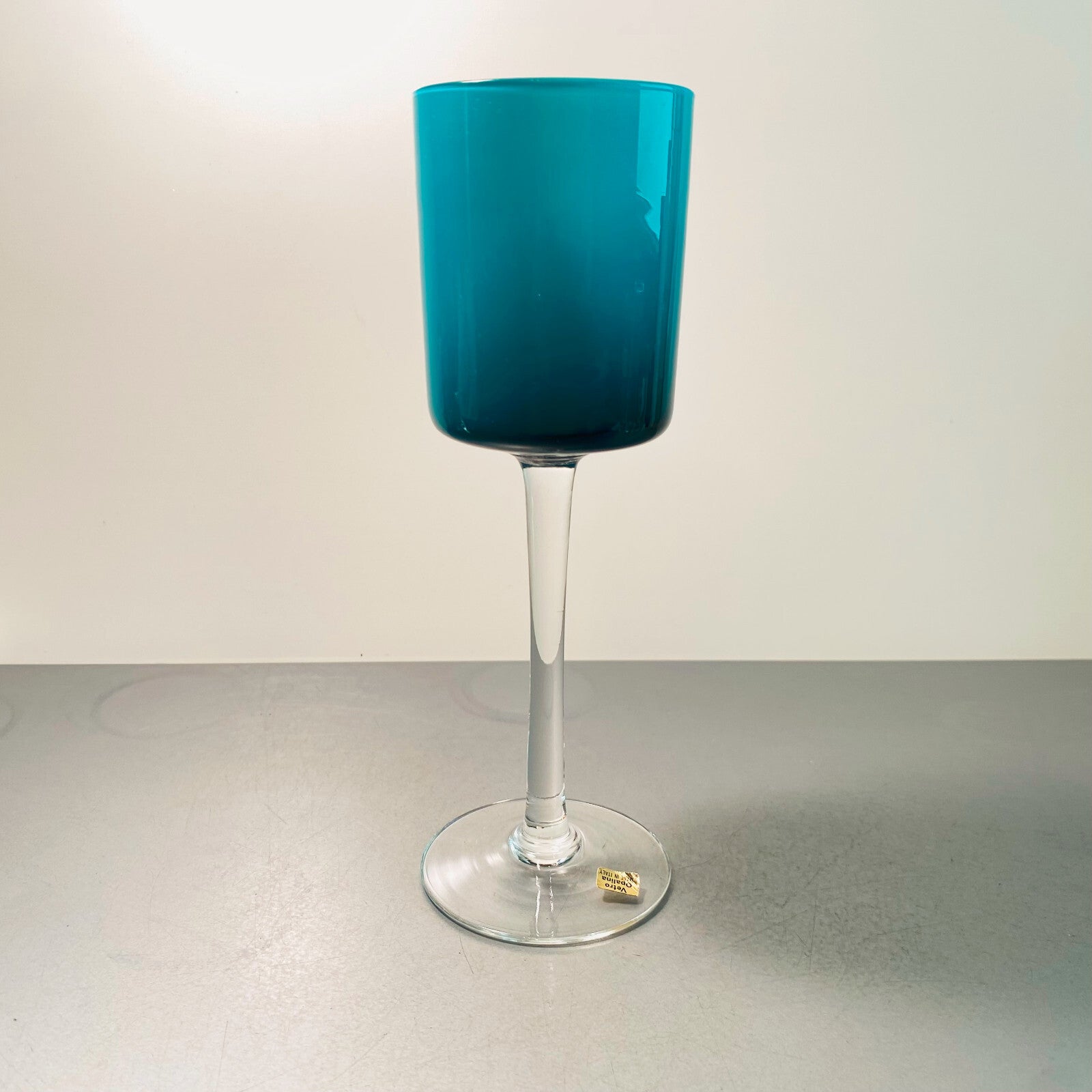 Made in ITALY Glas 21,3 cm 60er VETRO OPALINA türkis blau Überfang weiß