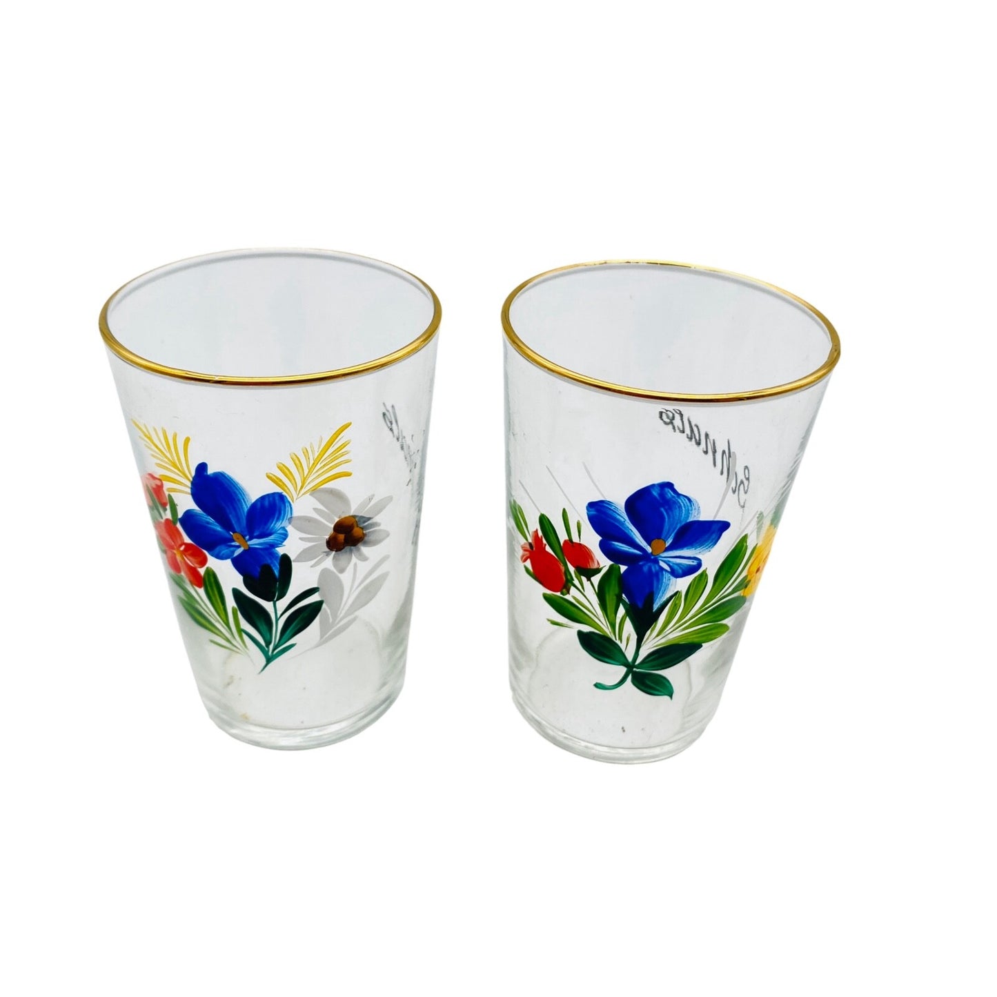 Vintage Schnapsgläser 50er 60er MID CENTURY Glas 8,5 cm bemalt Blumen Schnals