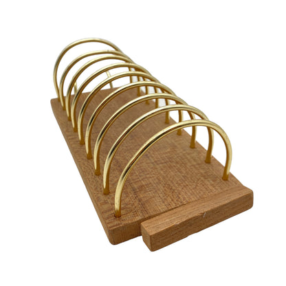 Toasthalter Briefhalter Teak VINTAGE 60er Holz  21 cm ALU gold Dekoration Büro