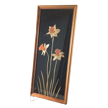 MID CENTURY Bild 50er 60er Intarsien Stroh H 42 cm Strohbild